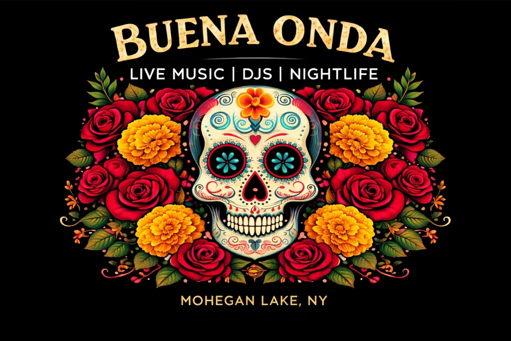 Buena Onda live music an DJs at Craft Tacos and Tequila in Mohegan Lake NY - skull motif graphic